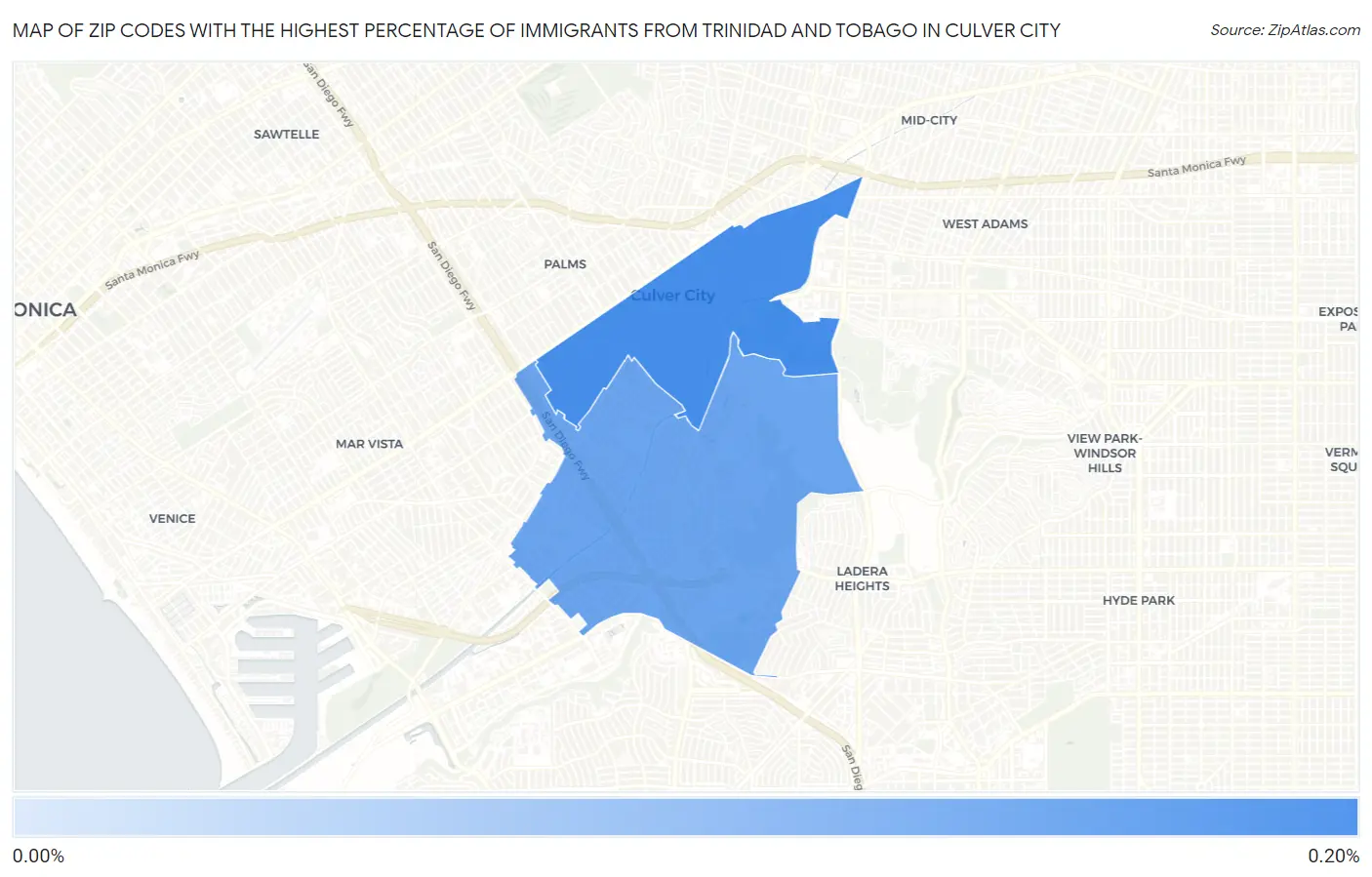 Zip Codes with the Highest Percentage of Immigrants from Trinidad and Tobago in Culver City Map