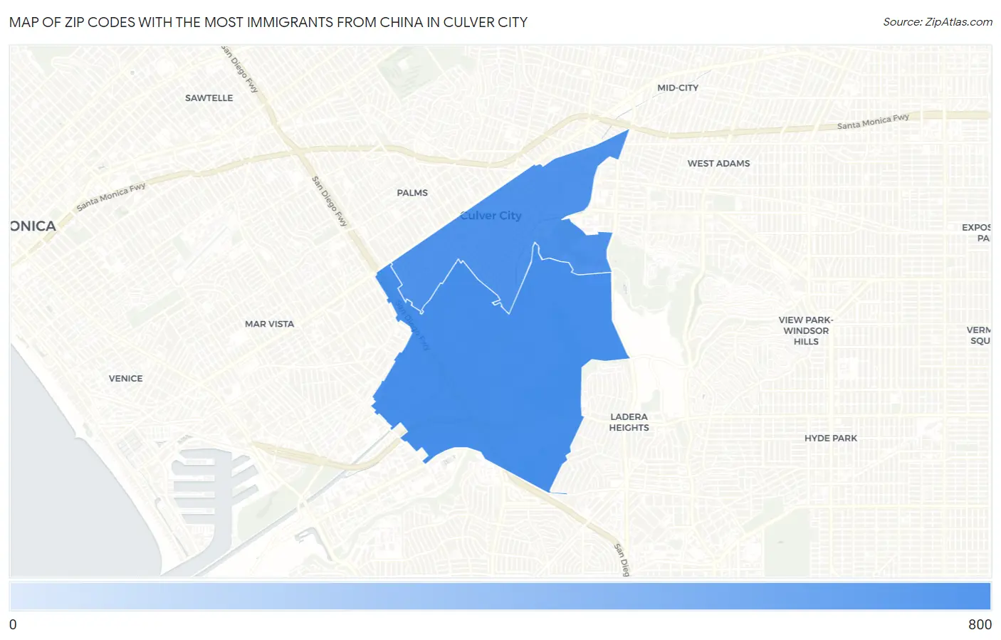Zip Codes with the Most Immigrants from China in Culver City Map
