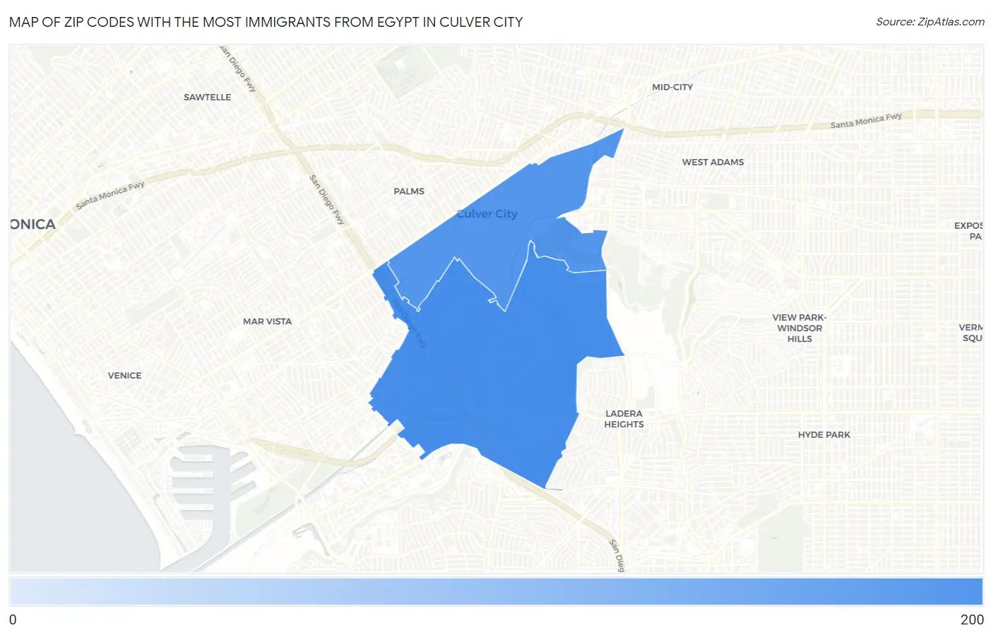 Zip Codes with the Most Immigrants from Egypt in Culver City Map