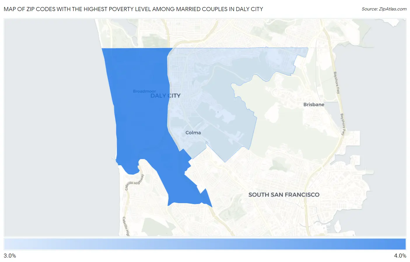 Zip Codes with the Highest Poverty Level Among Married Couples in Daly City Map