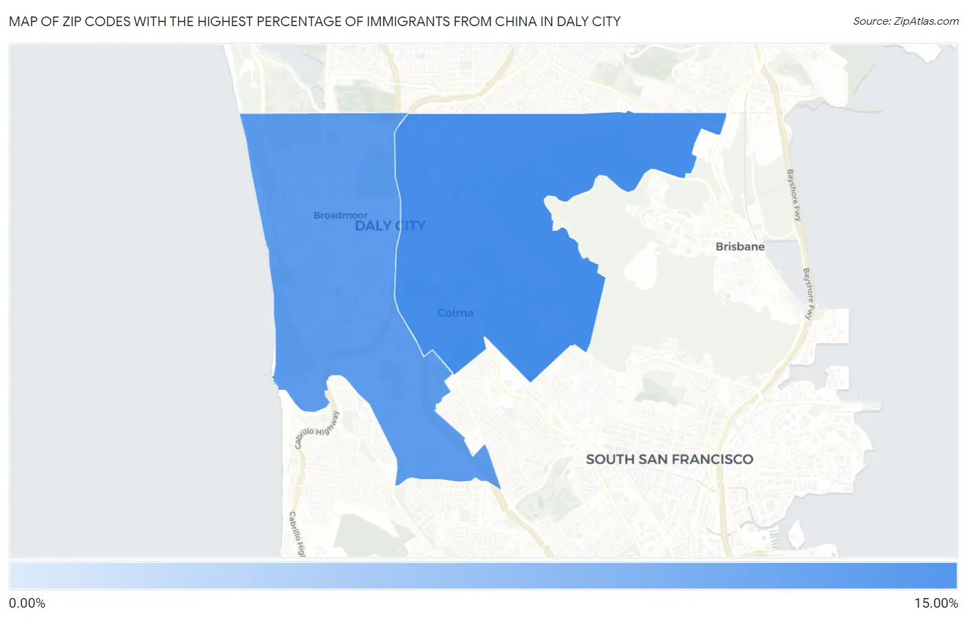 Zip Codes with the Highest Percentage of Immigrants from China in Daly City Map
