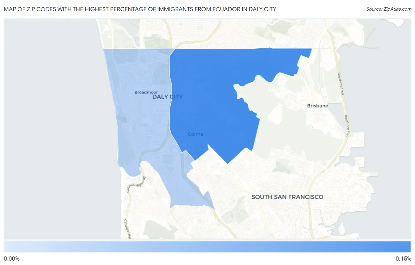Zip Codes with the Highest Percentage of Immigrants from Ecuador in Daly City Map