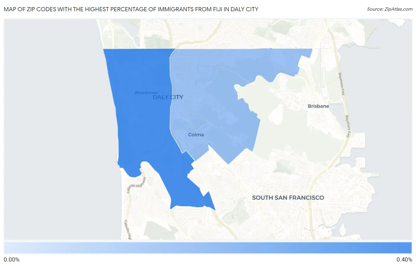 Zip Codes with the Highest Percentage of Immigrants from Fiji in Daly City Map