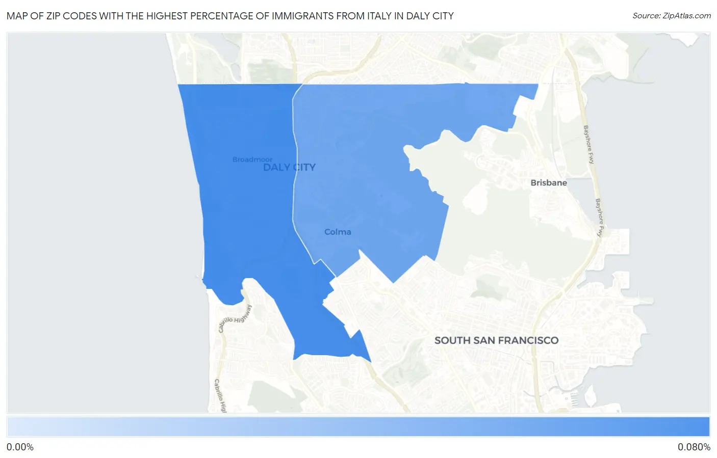 Zip Codes with the Highest Percentage of Immigrants from Italy in Daly City Map