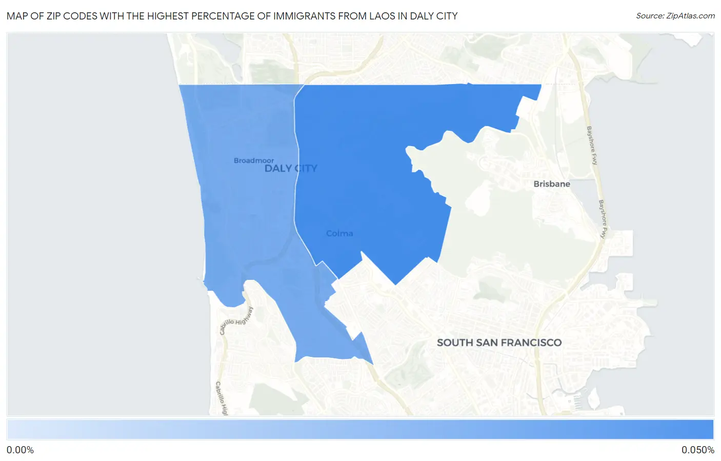Zip Codes with the Highest Percentage of Immigrants from Laos in Daly City Map