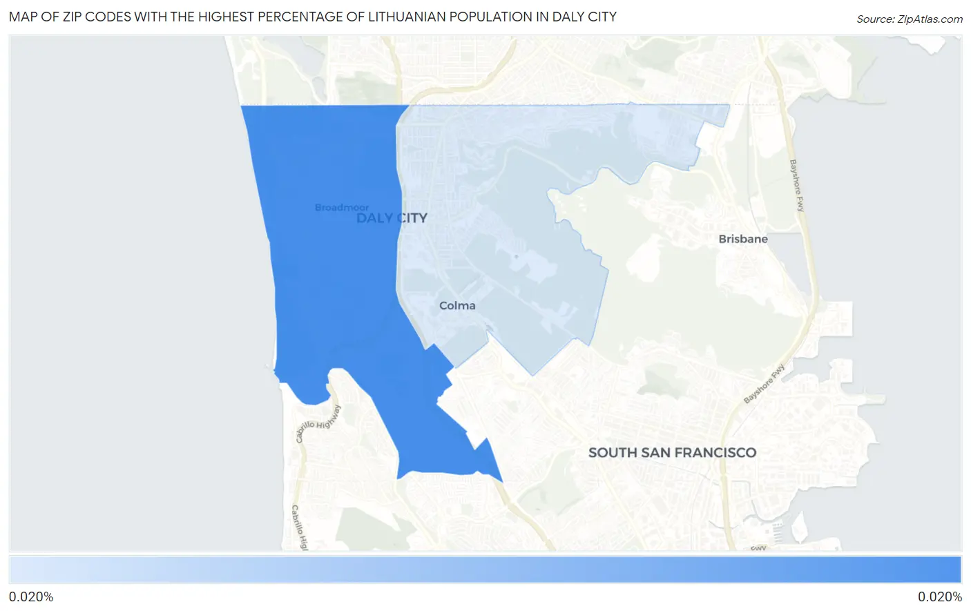Zip Codes with the Highest Percentage of Lithuanian Population in Daly City Map
