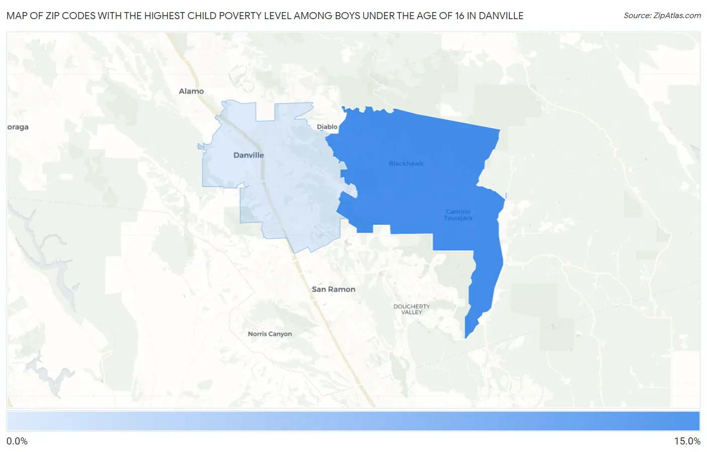 Zip Codes with the Highest Child Poverty Level Among Boys Under the Age of 16 in Danville Map