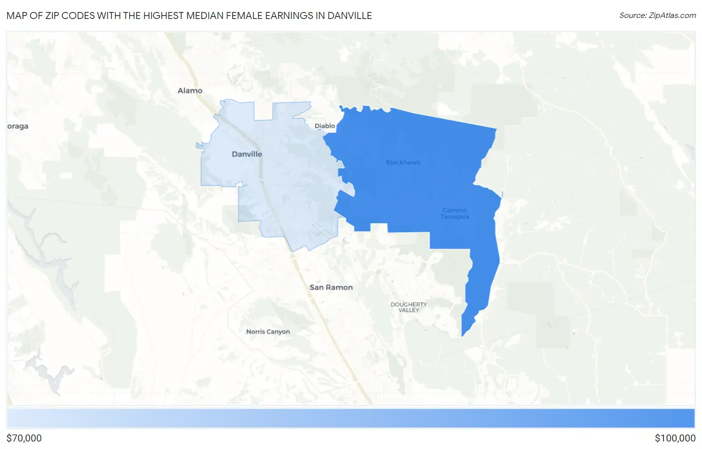 Zip Codes with the Highest Median Female Earnings in Danville Map