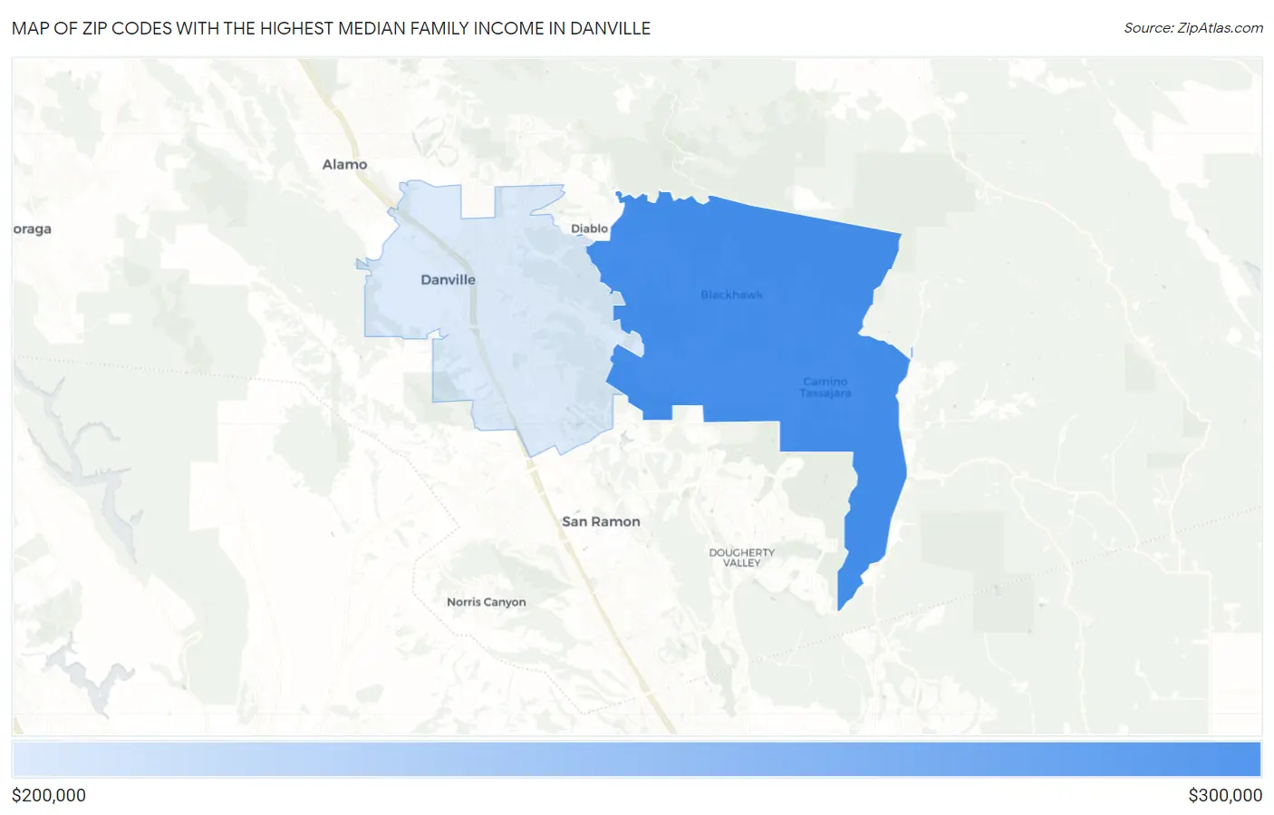 Zip Codes with the Highest Median Family Income in Danville Map