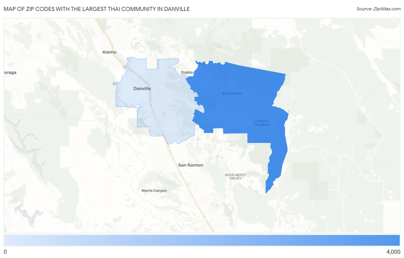 Zip Codes with the Largest Thai Community in Danville Map