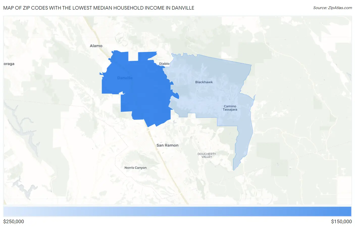 Zip Codes with the Lowest Median Household Income in Danville Map