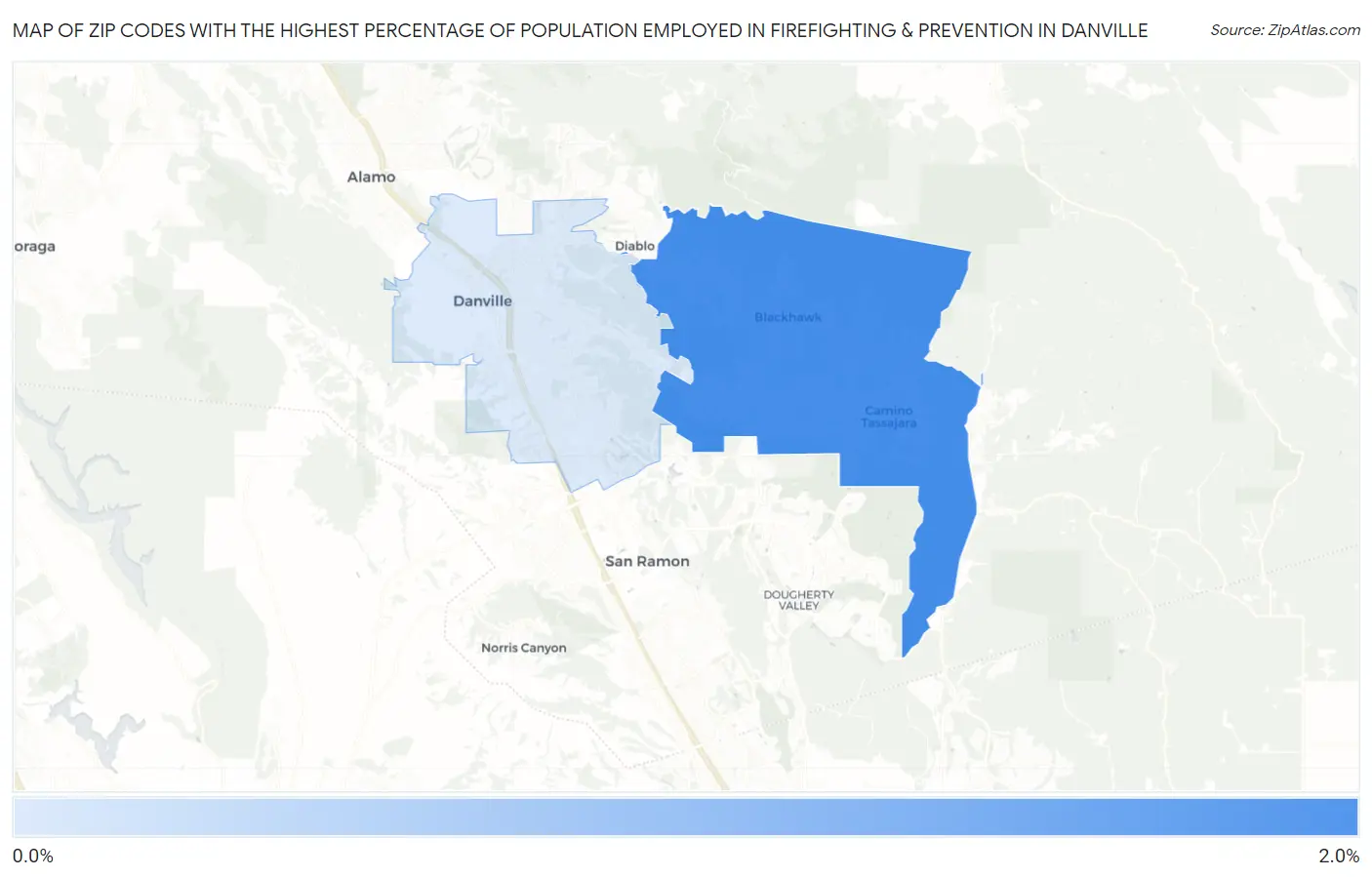 Zip Codes with the Highest Percentage of Population Employed in Firefighting & Prevention in Danville Map