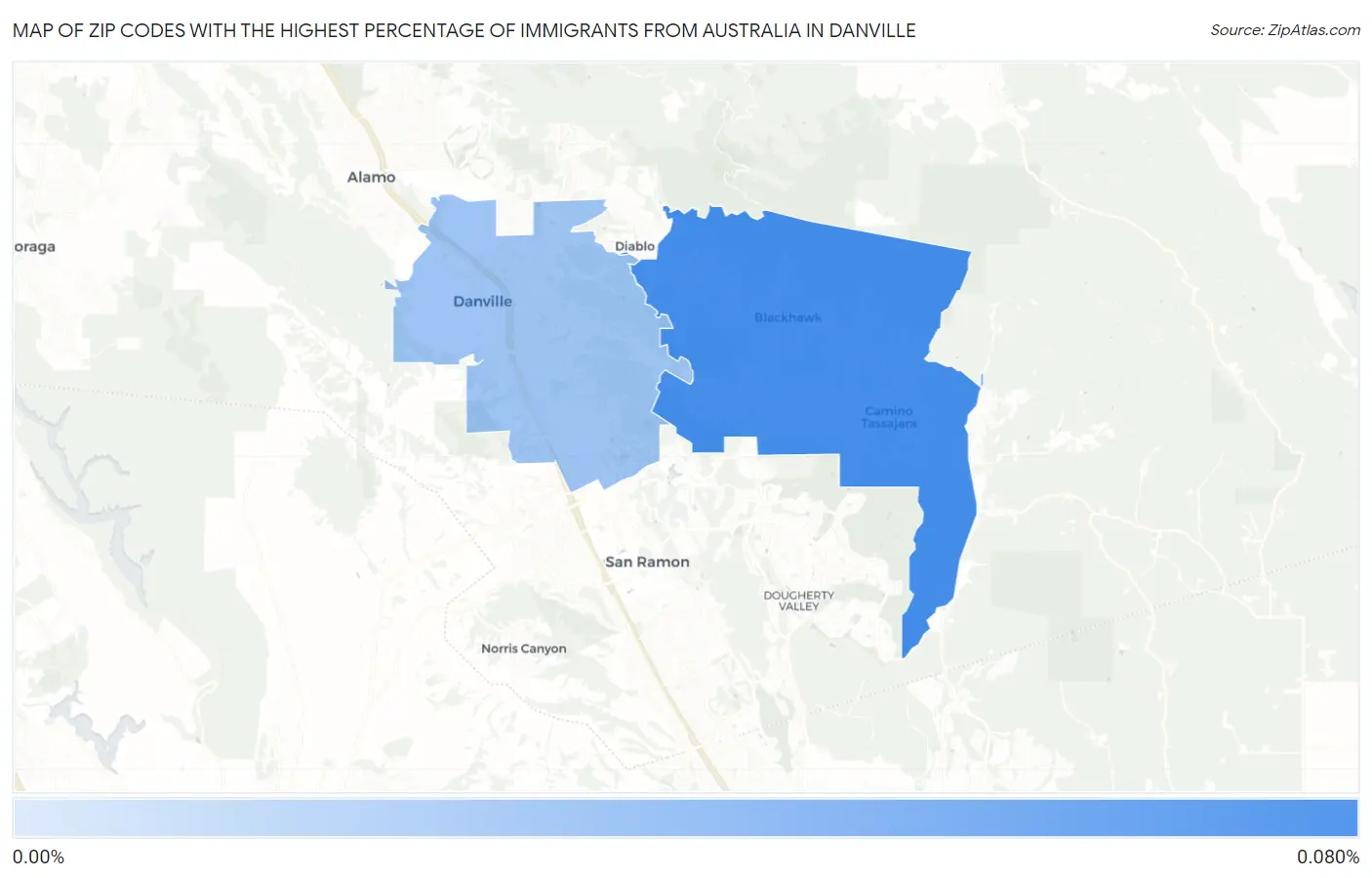Zip Codes with the Highest Percentage of Immigrants from Australia in Danville Map