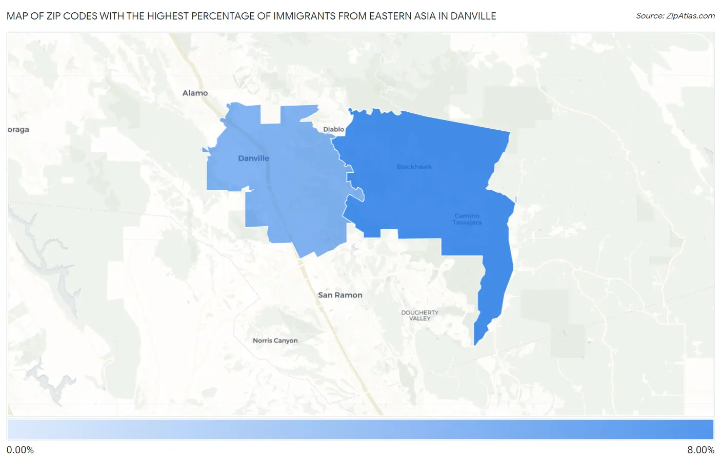 Zip Codes with the Highest Percentage of Immigrants from Eastern Asia in Danville Map