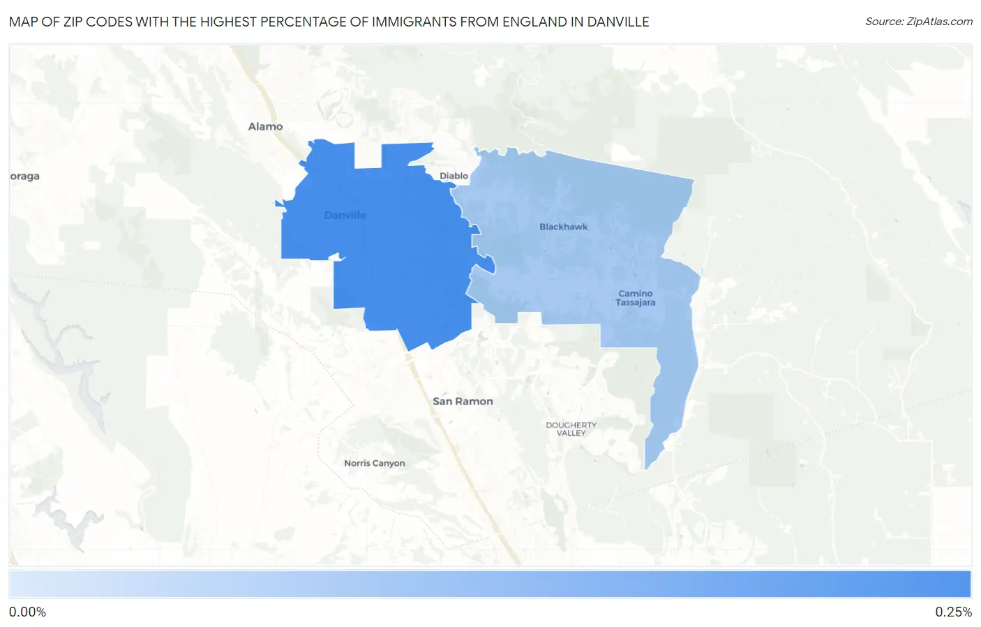 Zip Codes with the Highest Percentage of Immigrants from England in Danville Map