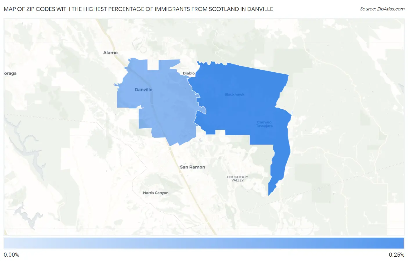 Zip Codes with the Highest Percentage of Immigrants from Scotland in Danville Map