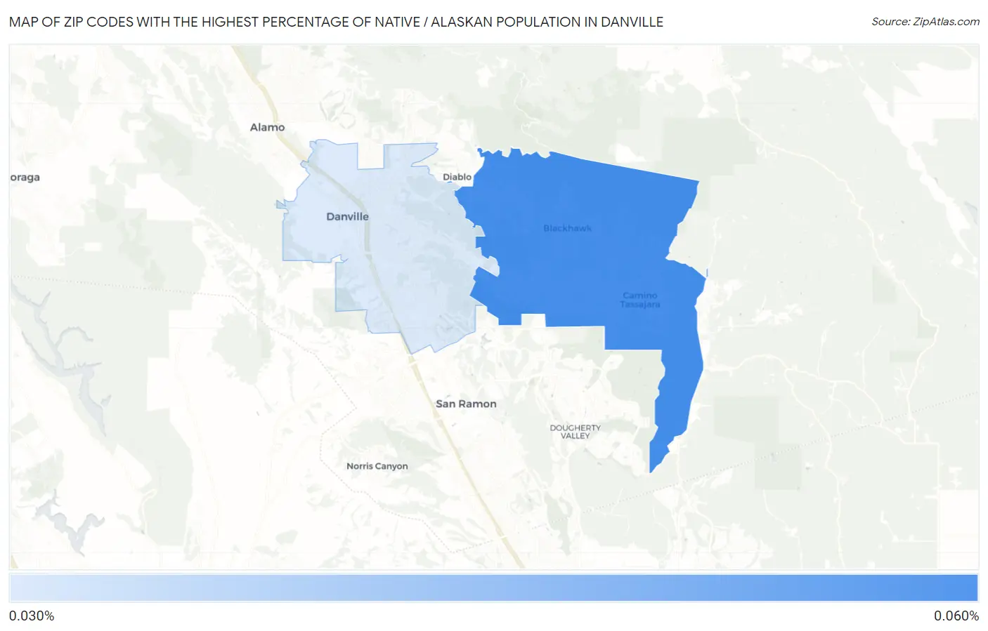 Zip Codes with the Highest Percentage of Native / Alaskan Population in Danville Map