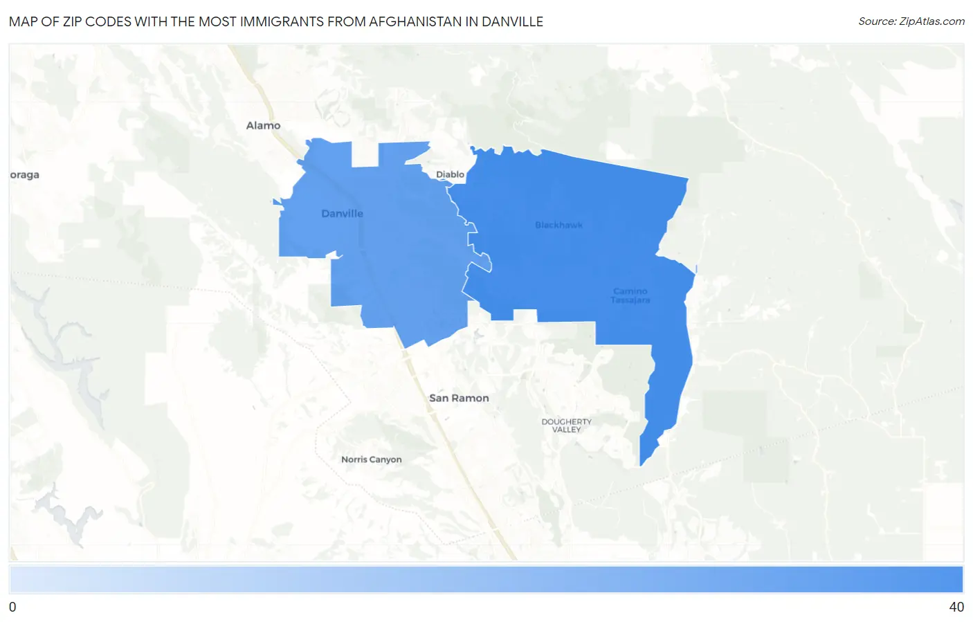 Zip Codes with the Most Immigrants from Afghanistan in Danville Map