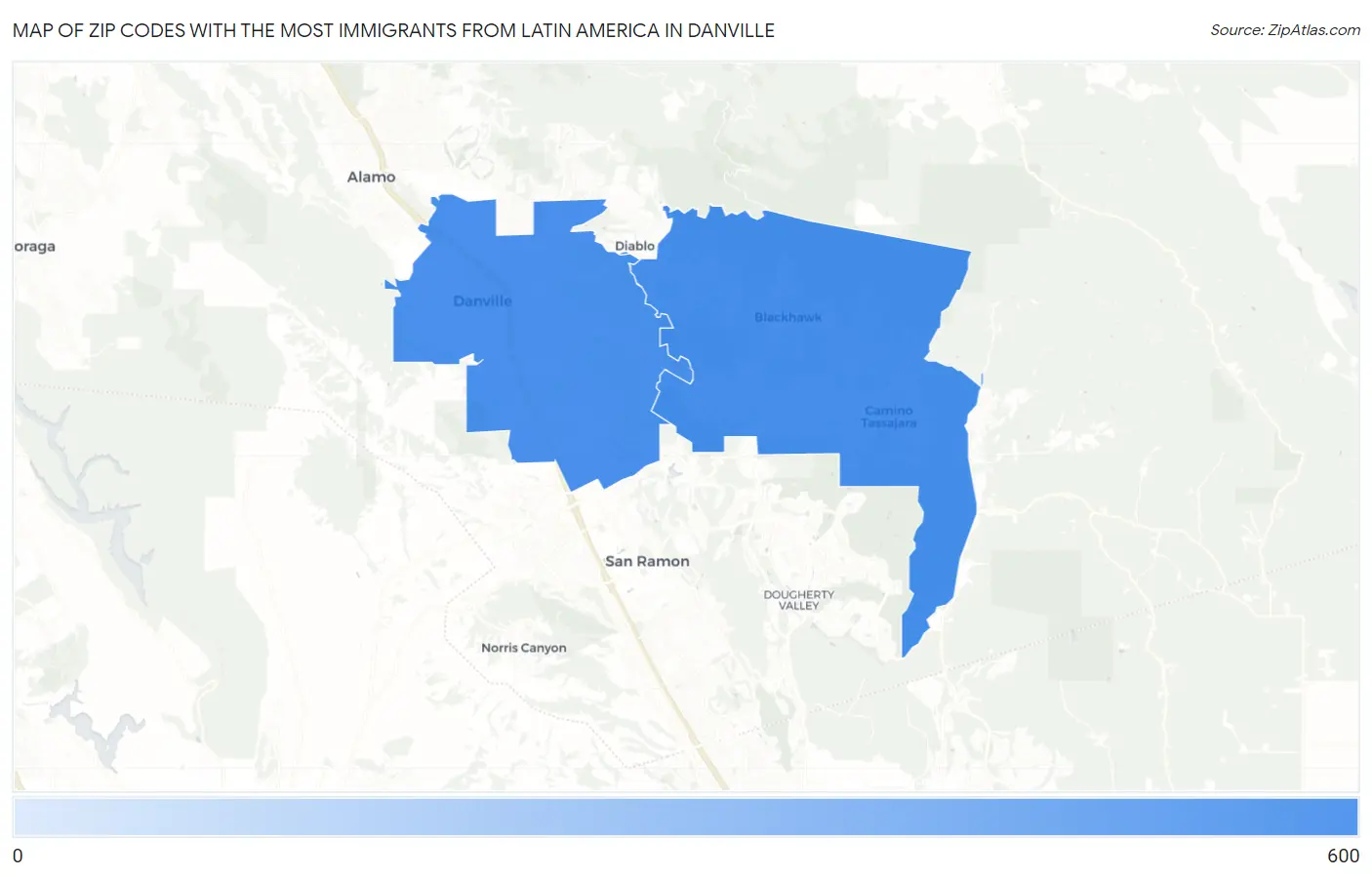 Zip Codes with the Most Immigrants from Latin America in Danville Map