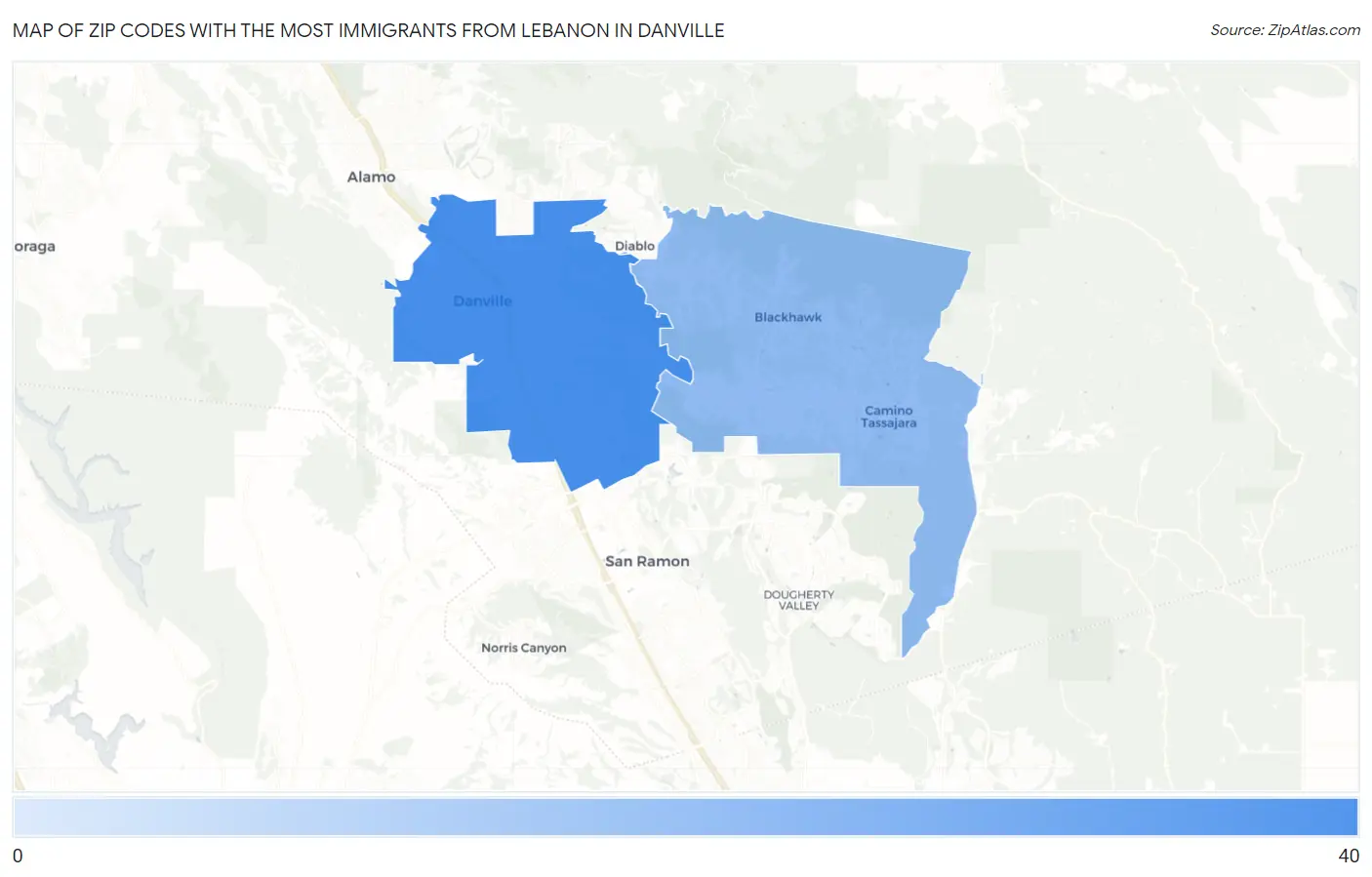 Zip Codes with the Most Immigrants from Lebanon in Danville Map
