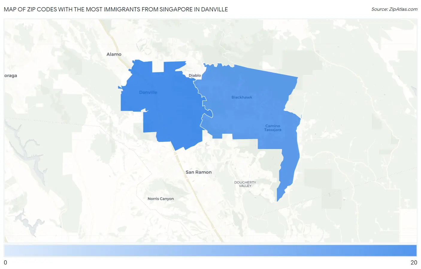 Zip Codes with the Most Immigrants from Singapore in Danville Map