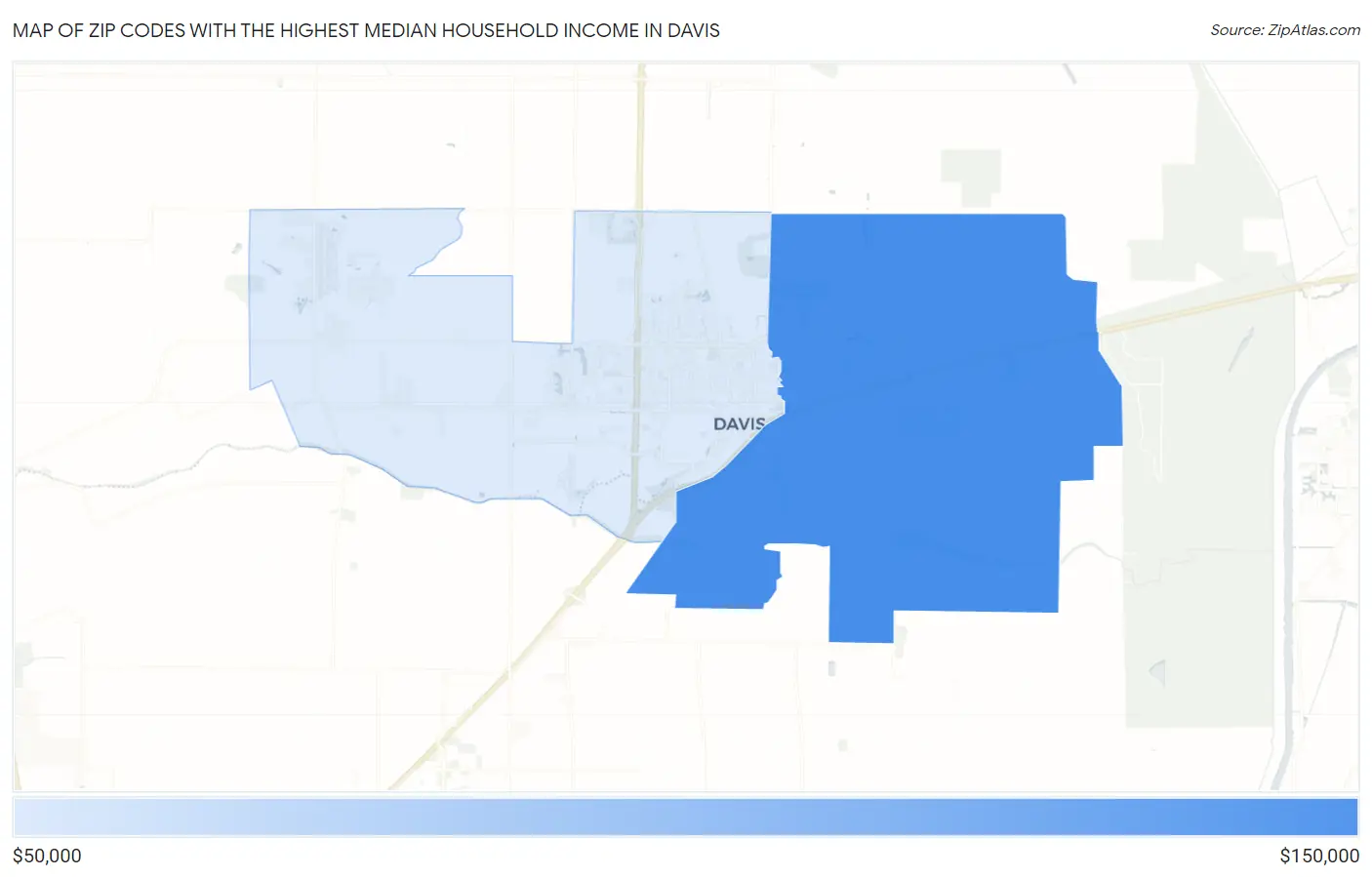 Zip Codes with the Highest Median Household Income in Davis Map