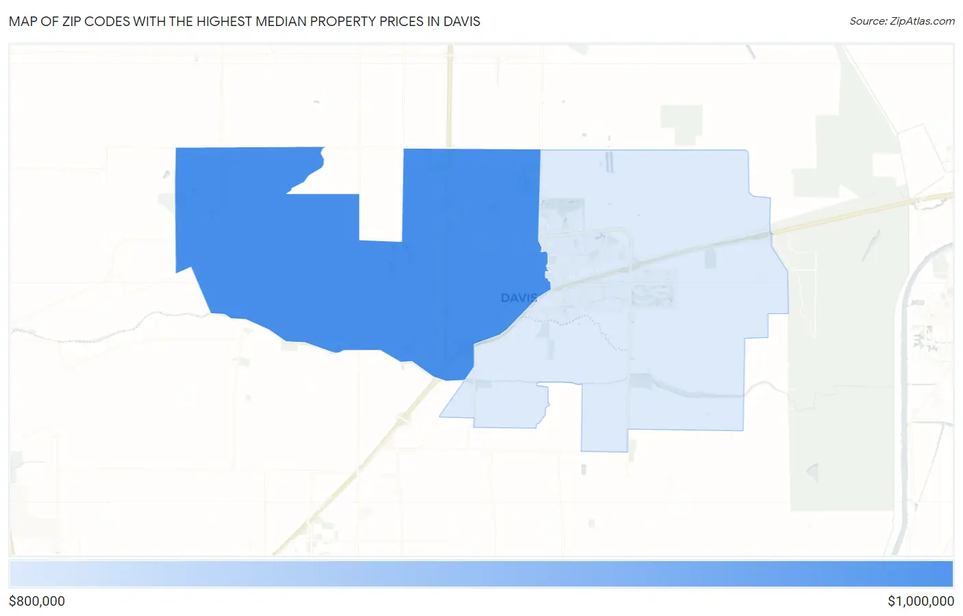 Zip Codes with the Highest Median Property Prices in Davis Map