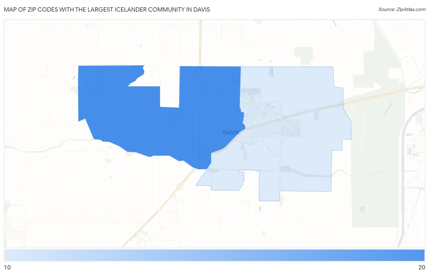 Zip Codes with the Largest Icelander Community in Davis Map