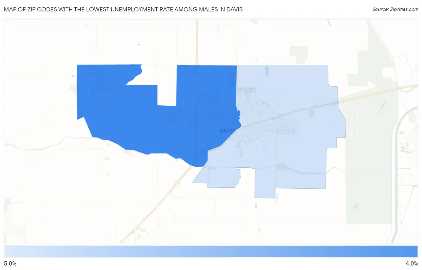 Zip Codes with the Lowest Unemployment Rate Among Males in Davis Map