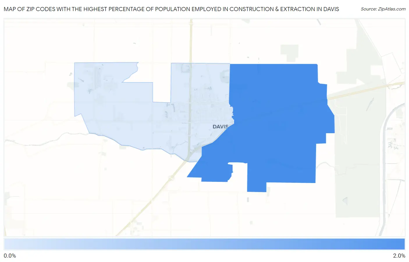 Zip Codes with the Highest Percentage of Population Employed in Construction & Extraction in Davis Map