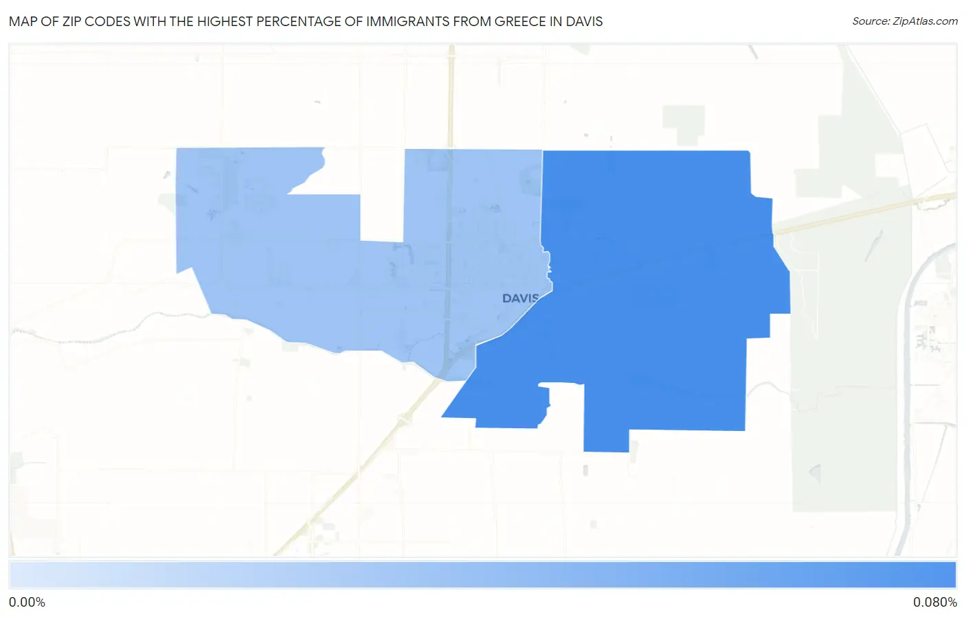 Zip Codes with the Highest Percentage of Immigrants from Greece in Davis Map