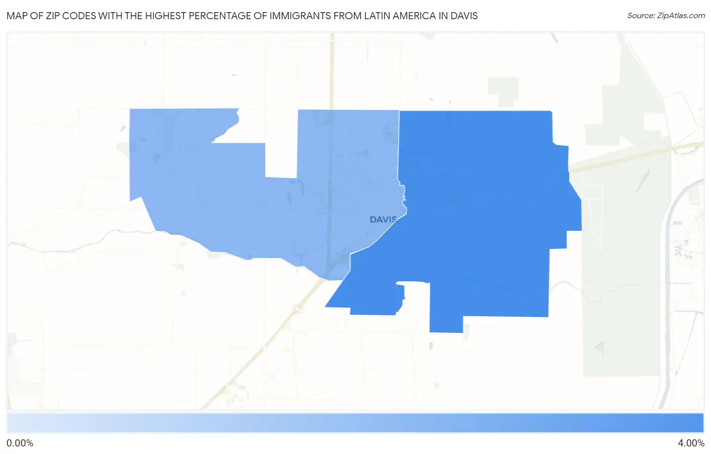 Zip Codes with the Highest Percentage of Immigrants from Latin America in Davis Map