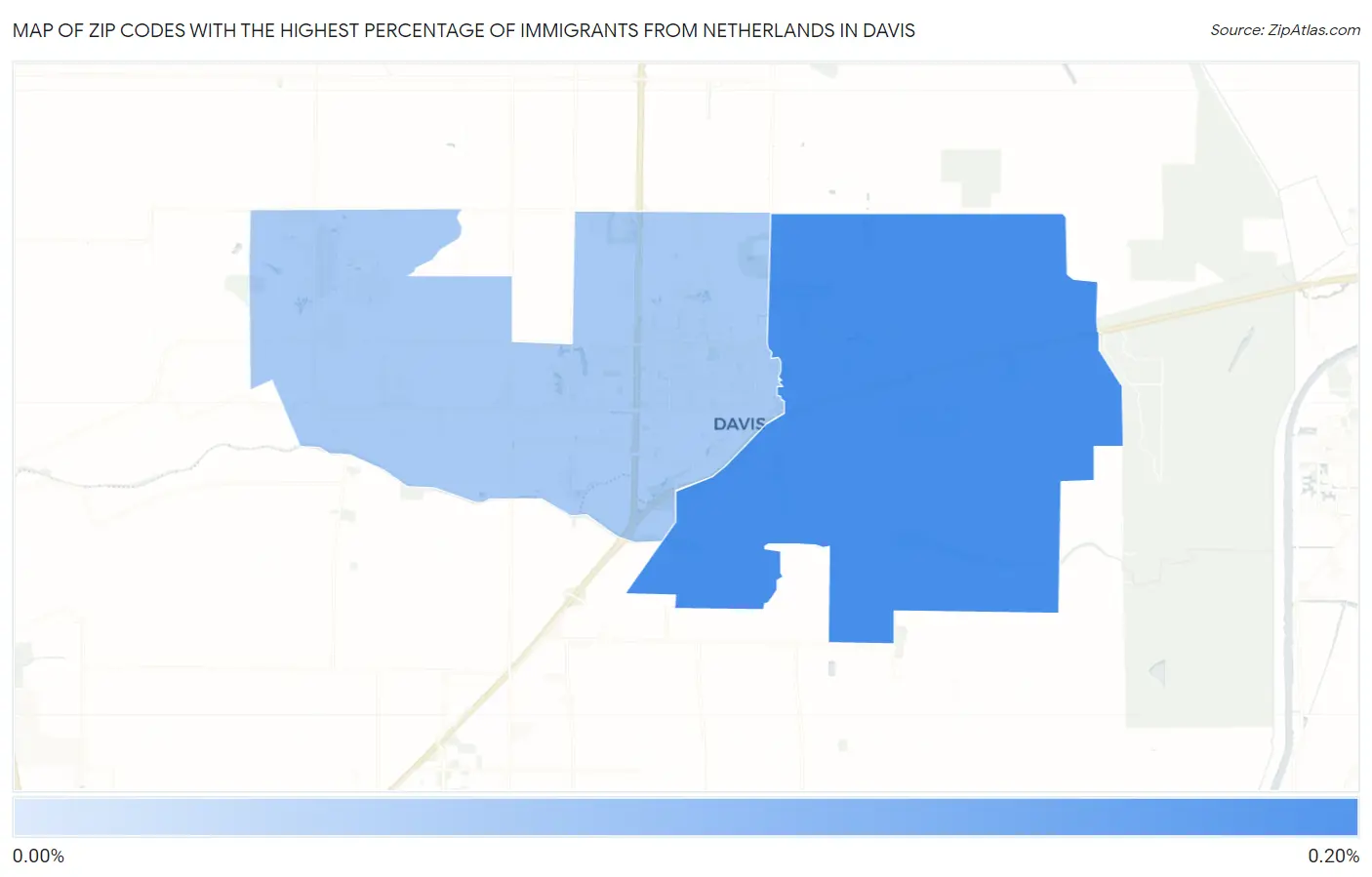 Zip Codes with the Highest Percentage of Immigrants from Netherlands in Davis Map