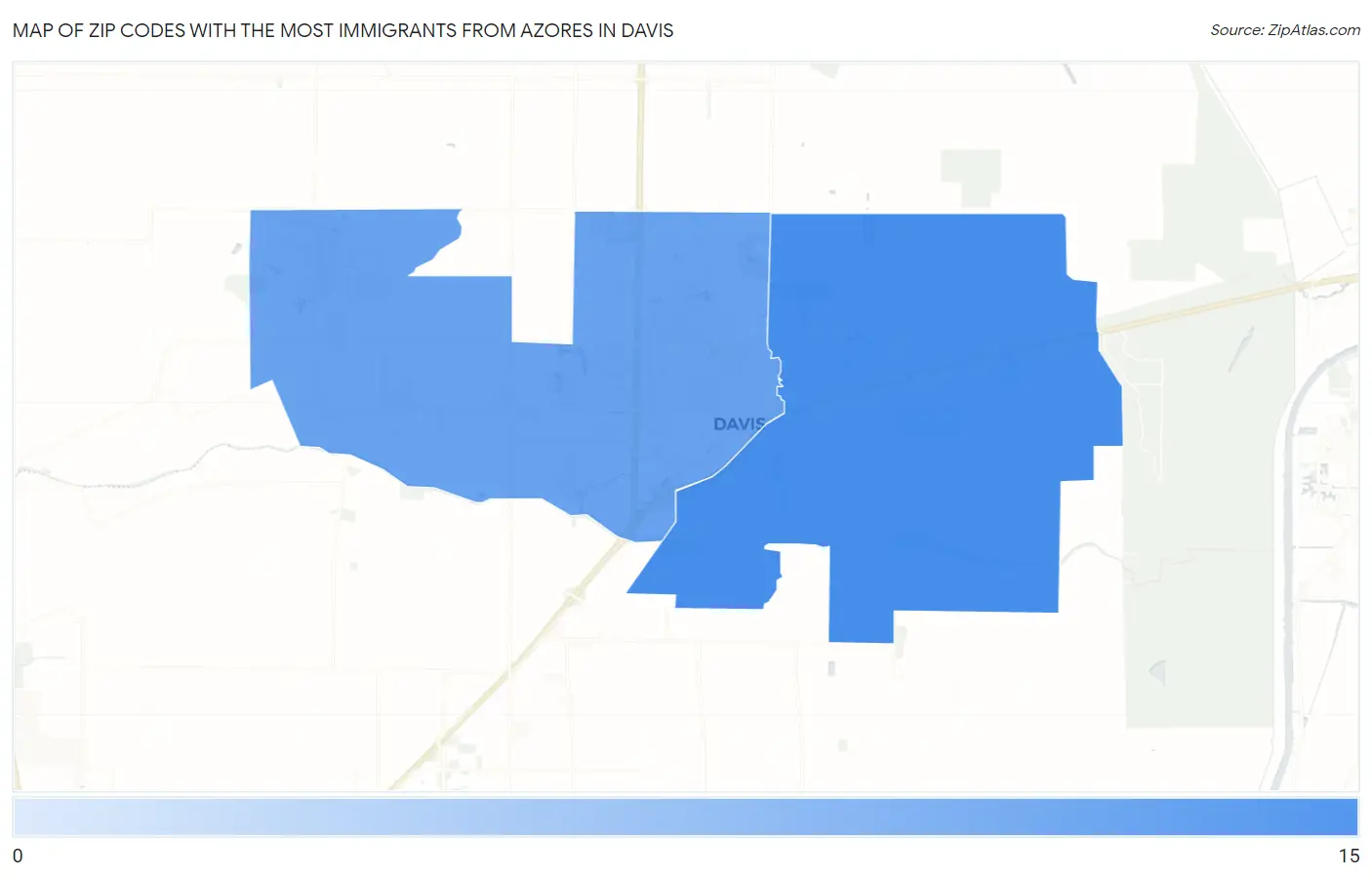 Zip Codes with the Most Immigrants from Azores in Davis Map
