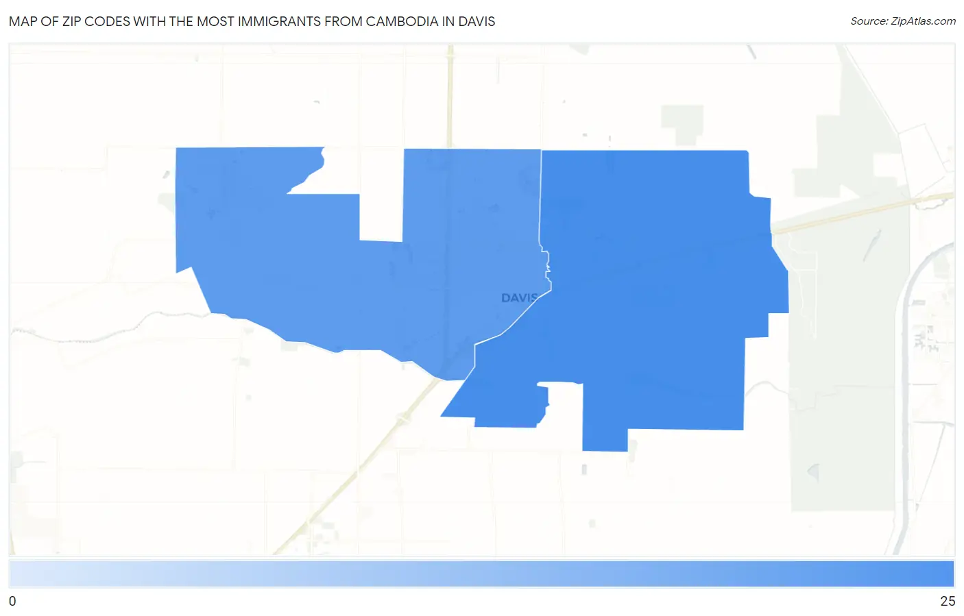 Zip Codes with the Most Immigrants from Cambodia in Davis Map