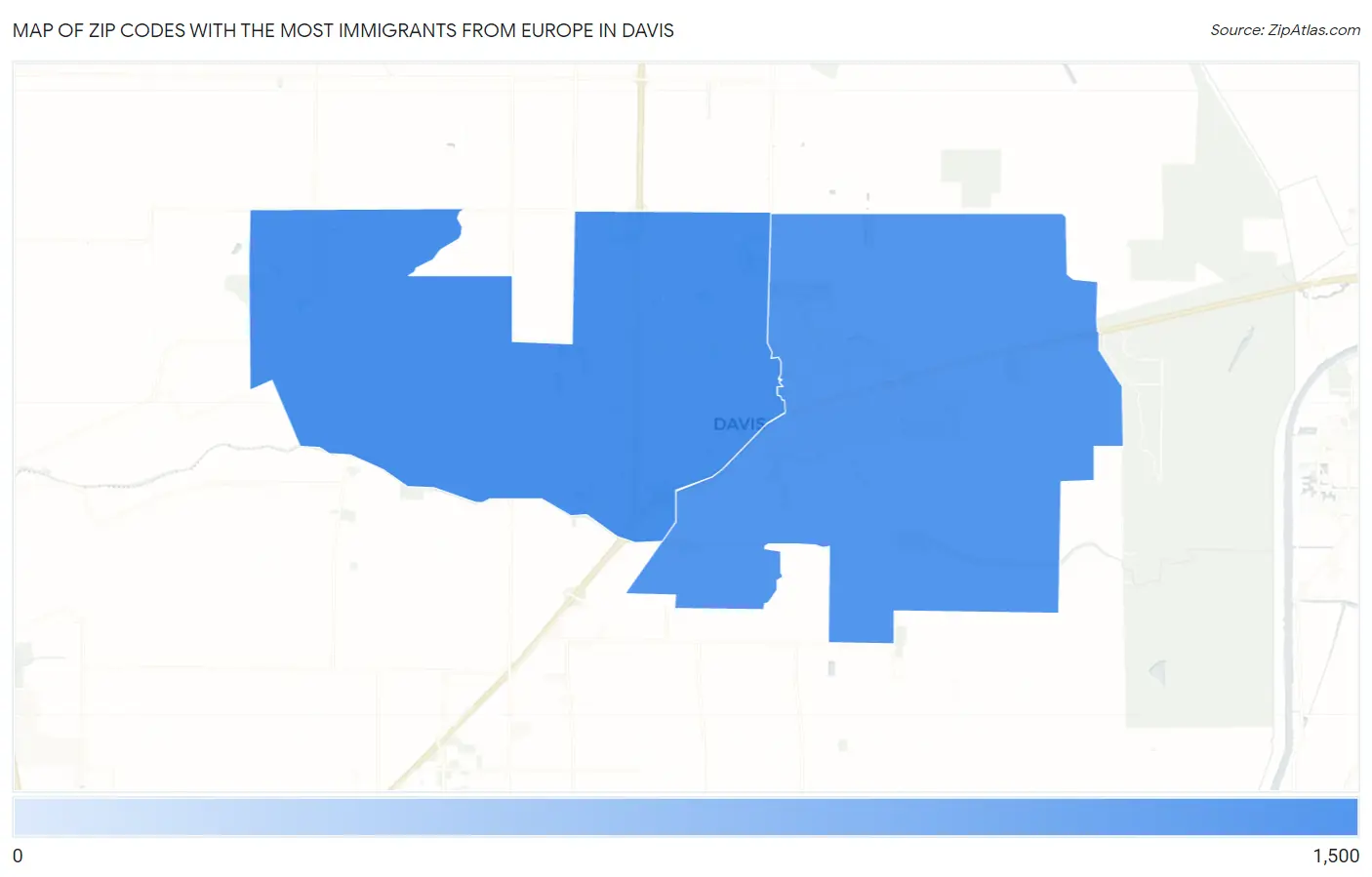 Zip Codes with the Most Immigrants from Europe in Davis Map