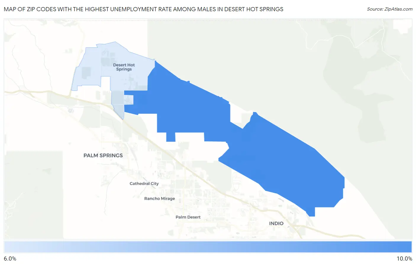 Zip Codes with the Highest Unemployment Rate Among Males in Desert Hot Springs Map