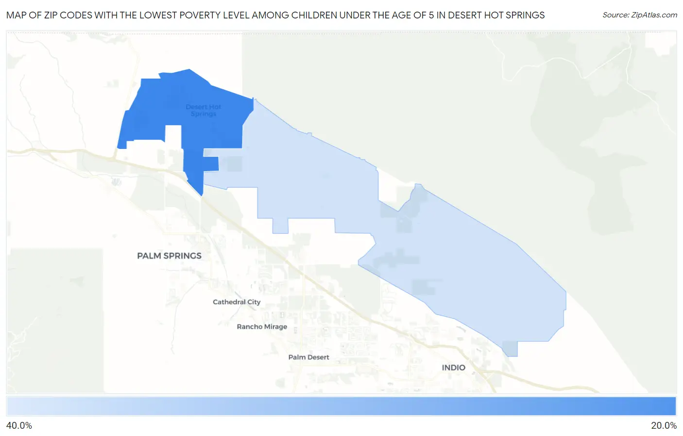 Zip Codes with the Lowest Poverty Level Among Children Under the Age of 5 in Desert Hot Springs Map