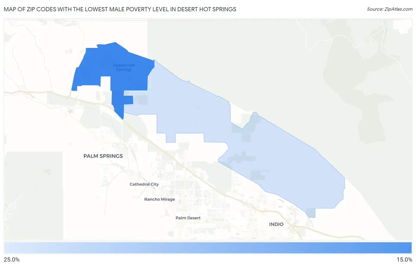 Zip Codes with the Lowest Male Poverty Level in Desert Hot Springs Map