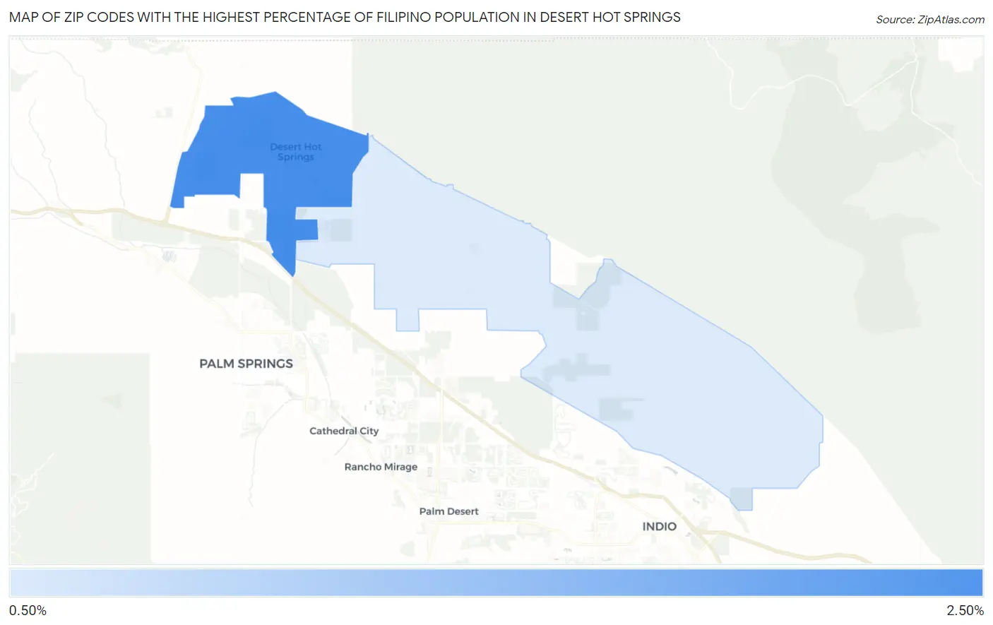 Zip Codes with the Highest Percentage of Filipino Population in Desert Hot Springs Map
