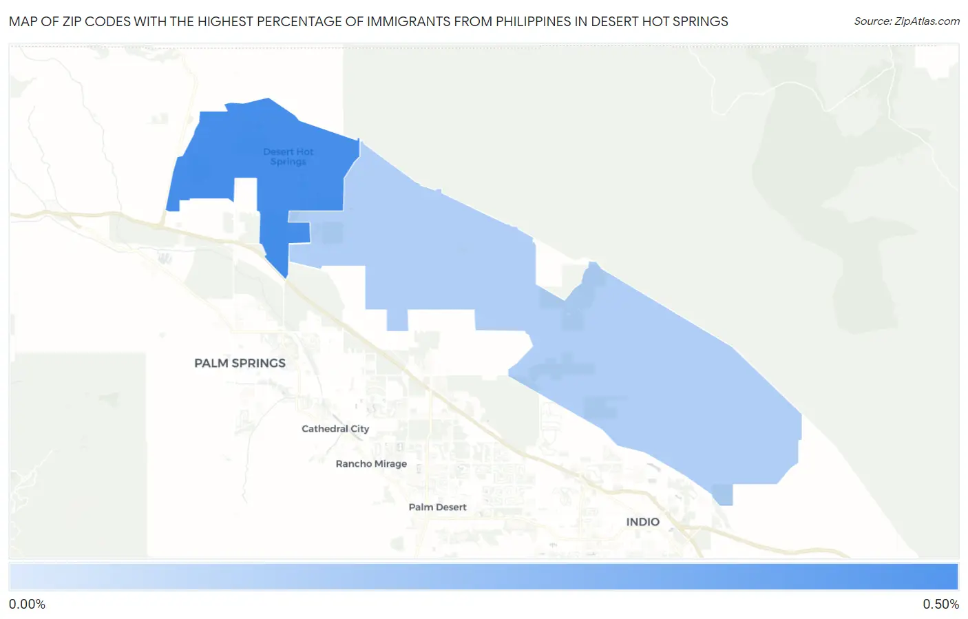 Zip Codes with the Highest Percentage of Immigrants from Philippines in Desert Hot Springs Map
