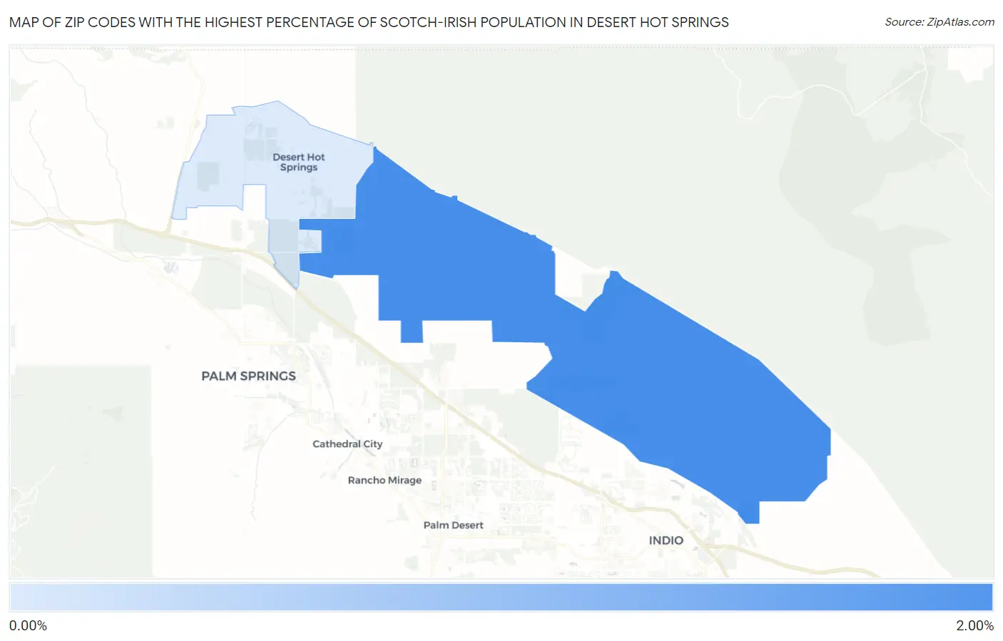 Zip Codes with the Highest Percentage of Scotch-Irish Population in Desert Hot Springs Map