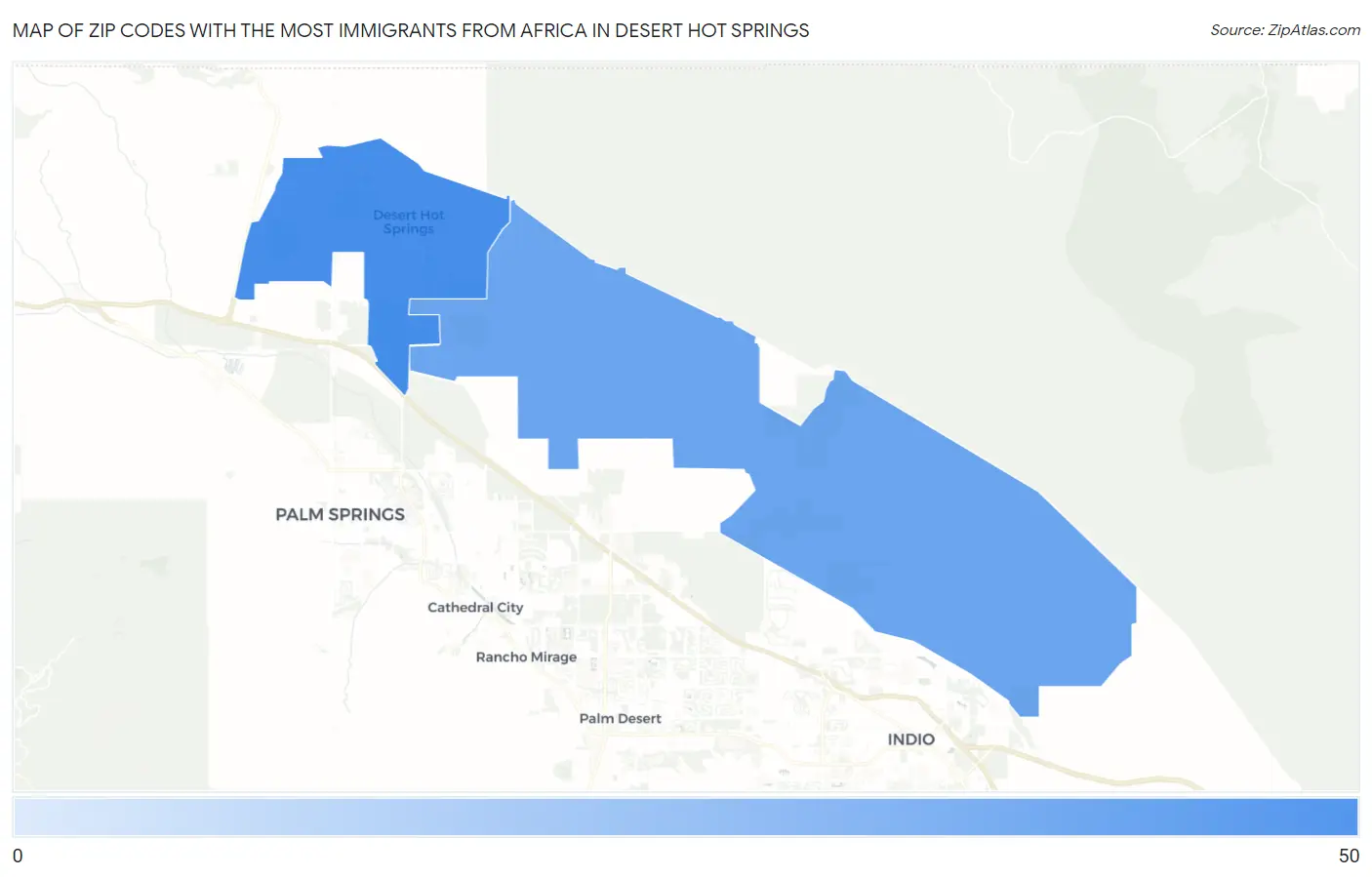 Zip Codes with the Most Immigrants from Africa in Desert Hot Springs Map