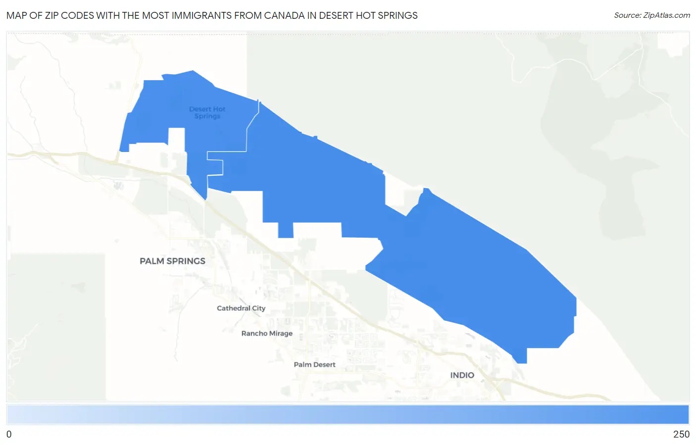 Zip Codes with the Most Immigrants from Canada in Desert Hot Springs Map