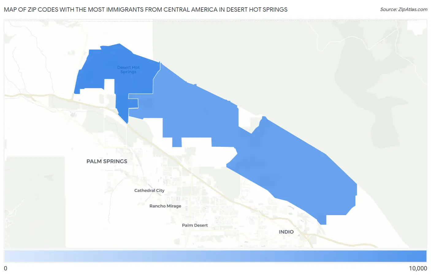Zip Codes with the Most Immigrants from Central America in Desert Hot Springs Map