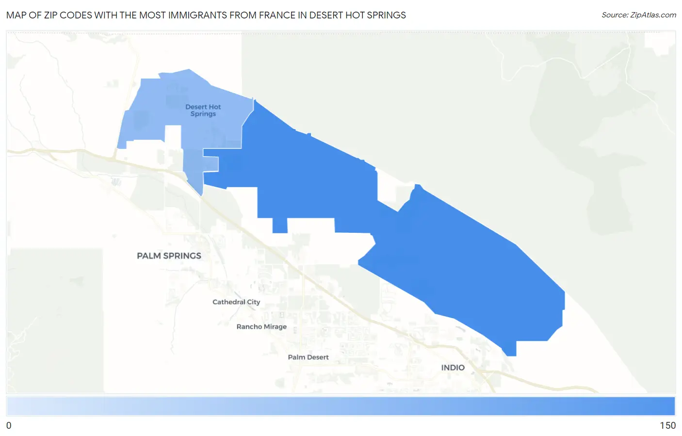 Zip Codes with the Most Immigrants from France in Desert Hot Springs Map