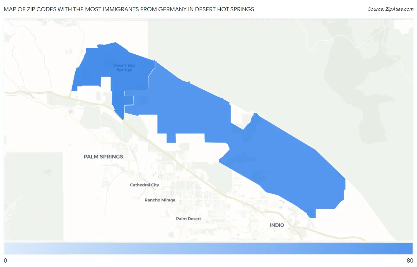 Zip Codes with the Most Immigrants from Germany in Desert Hot Springs Map
