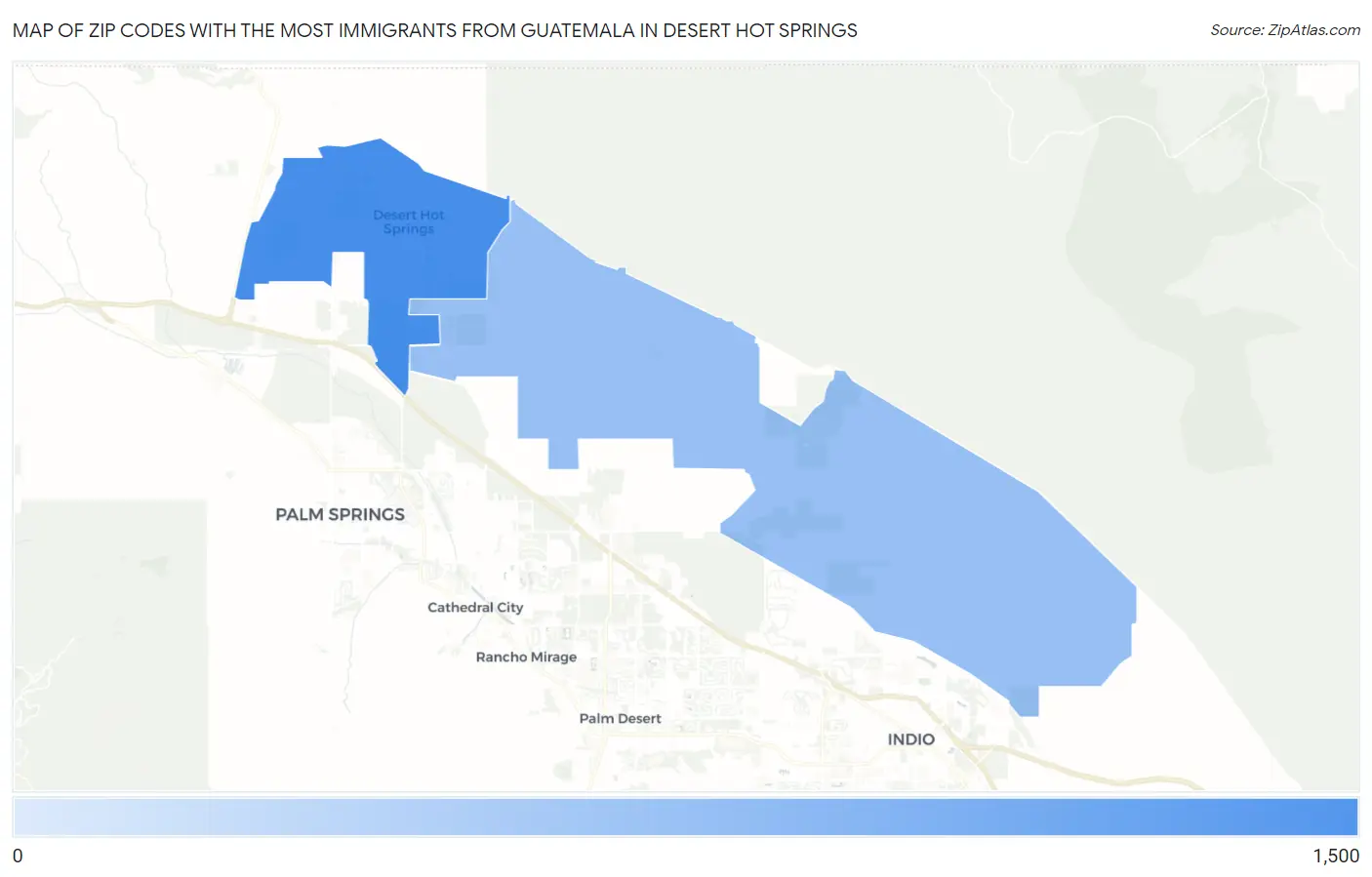 Zip Codes with the Most Immigrants from Guatemala in Desert Hot Springs Map