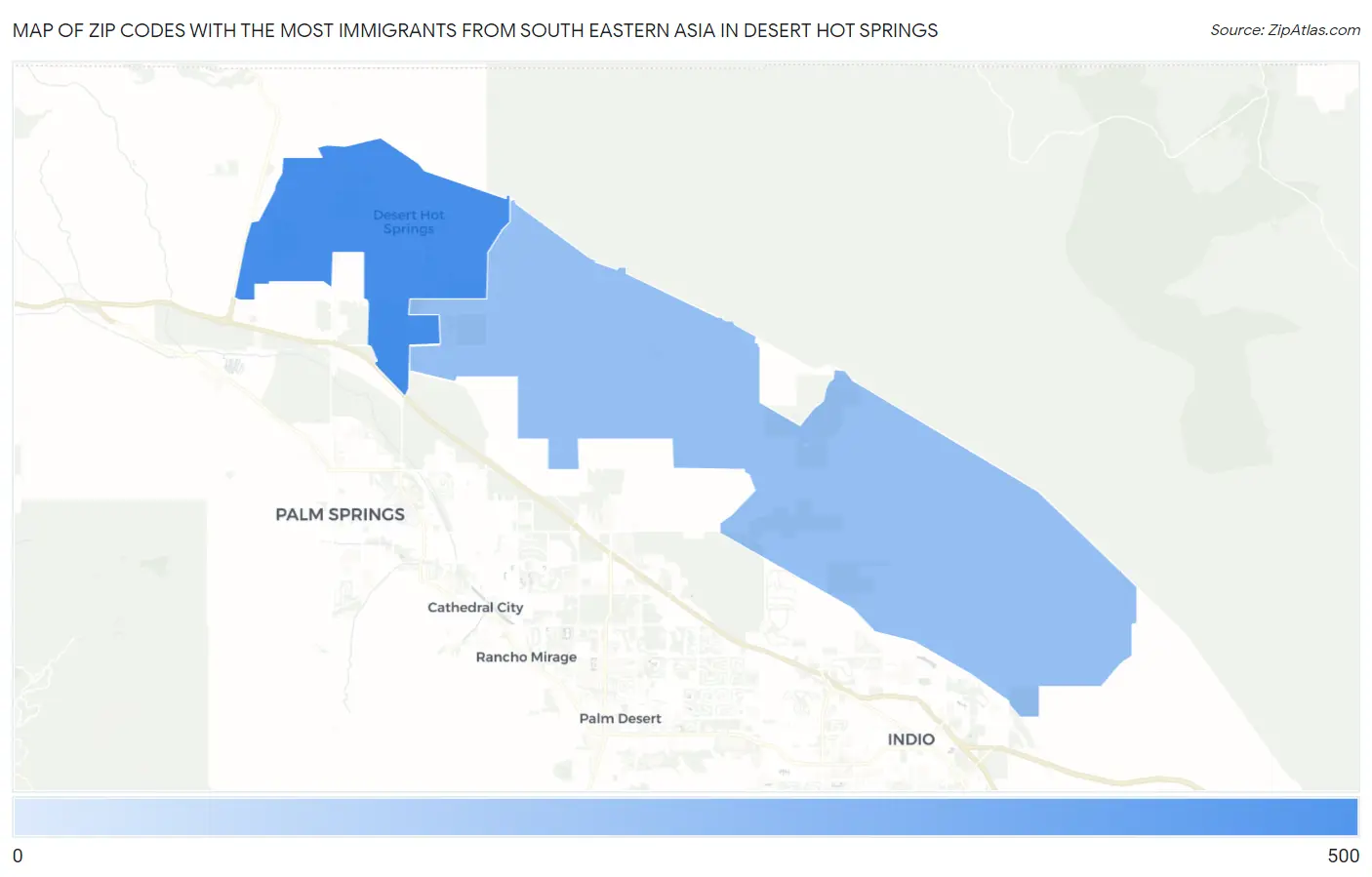 Zip Codes with the Most Immigrants from South Eastern Asia in Desert Hot Springs Map