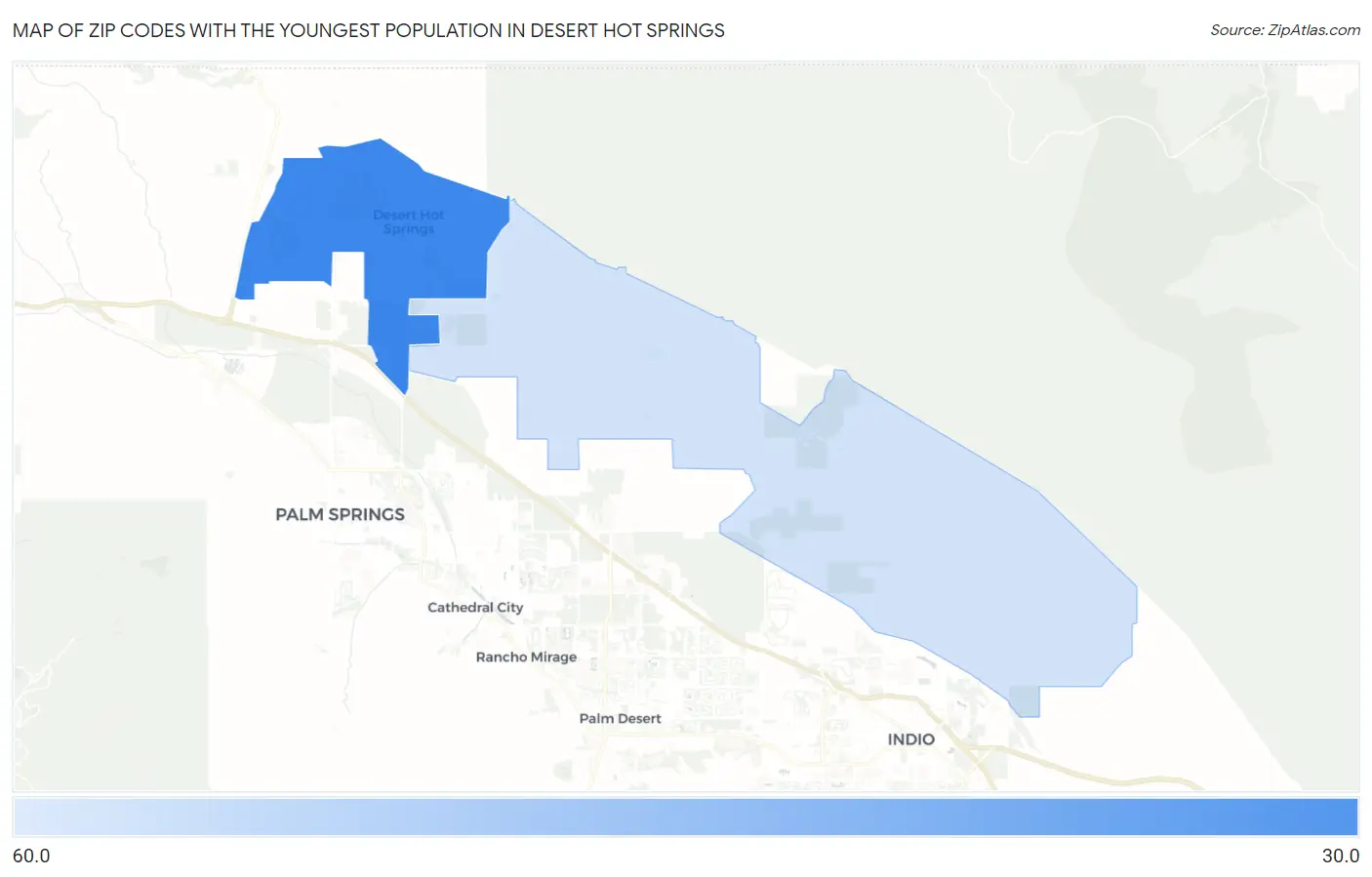 Zip Codes with the Youngest Population in Desert Hot Springs Map